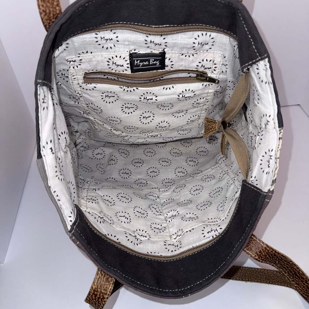 Myra Bag Canvas Faux Leather Tote Shoulder Bag Large Boho - Picture 7 of 9